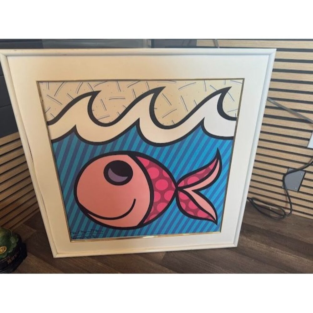 Romero Britto 1996 Framed Pop Art Print "Fish" 36x36 Inches Signed Twice by the